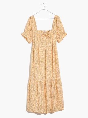 Madewell Square-Neck Tiered Midi Dress in Sunflower Field M
